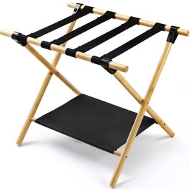 JinDoWin Luggage Rack For Guest Room, Luggage Racks For Suitcases, Suitcase Stand Luggage Stand For Guest Room Essentials (Natural Wood, 1 Pack)