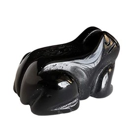 Manekieko Natural Black Obsidian Frog Crystals and Healing Stone Figurines,38mm Hand Carved Pocket Animal Room Decor Gemstone