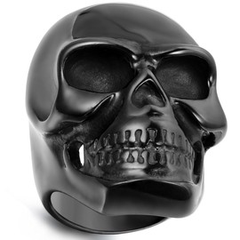 Flongo Men's Gothic Stainless Steel Ring Vintage Black Skull Bone Biker Band, Size Z+5