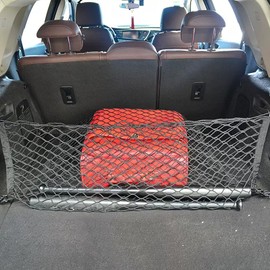 Inscrip Cargo Net, Car Trunk Universal Storage Polyester Net, Elastic Stretchable Mesh Boot Cargo Organizer Net with 4 Metal Hooks & Carabiner for Automotive Van SUV Pickup Campervans (150 x 40 cm)