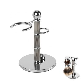 Linkidea Safety Razor & Shaving Brush Stand, Non-Slip Base, Bamboo-Style Design, Rustproof Countertop Holder, Compatible with Vikings Blade Chieftain & Odin (Grey)