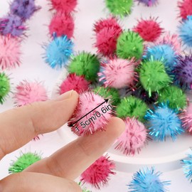 200 Pcs Pom Poms Craft 1.5cm Multicolor Craft Pom Pom Assorted Sparkle Glitter Pom Poms Balls for Arts Craft Soft and Fluffy Craft Pompoms for Crafts DIY Decorations(Multicolored)