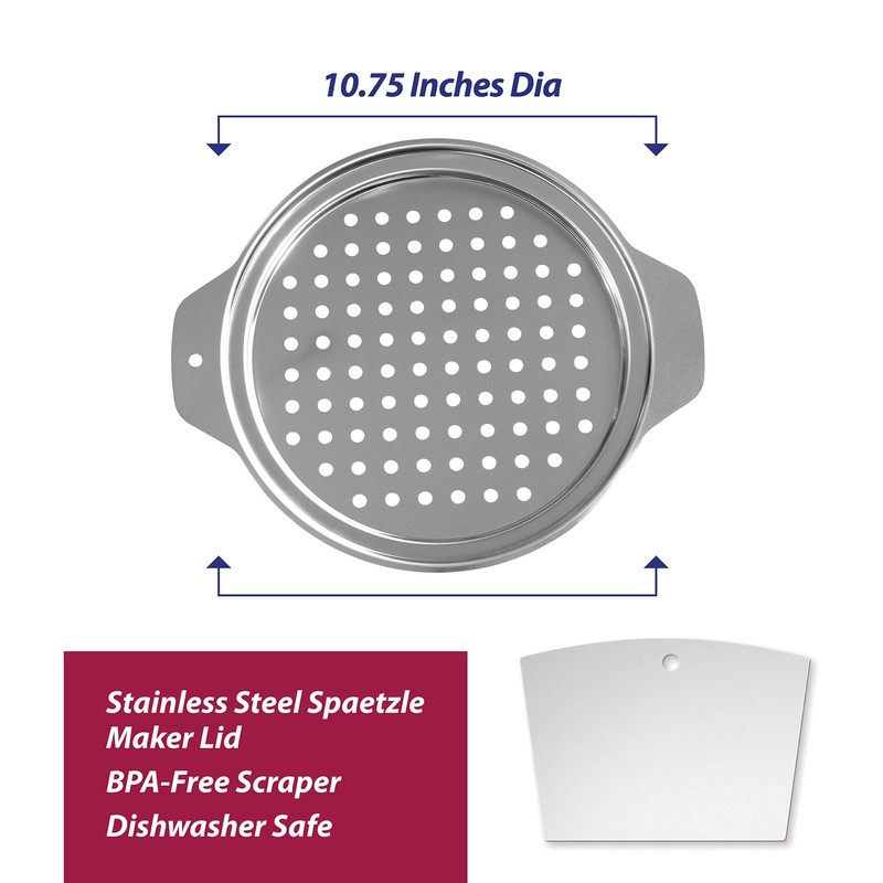 HIC Kitchen Spaetzle Noodle Dumpling Maker Lid with Scraper, Fits