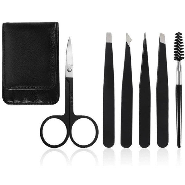 Tweezers Set 6 Pack Up more Eyebrow Professional Stainless Steel Tweezers for Ingrown Hair Facial Hair and Splinter Removal Premium Stainless Steel with Travel Leather Case