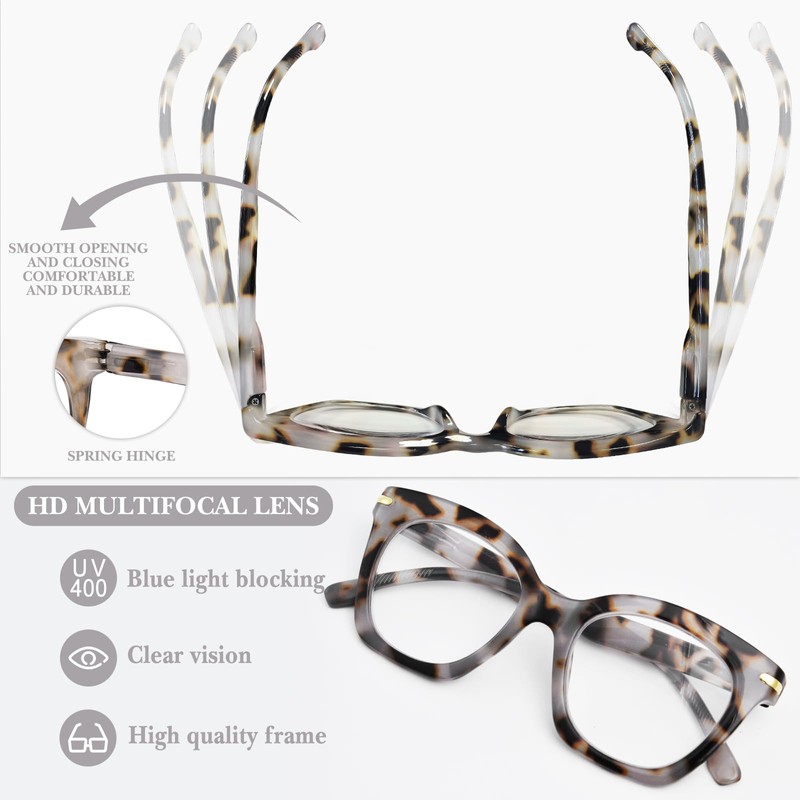 OPTOFENDY Progressive Multifocal Reading Glasses for Women, Oversized Blue Light