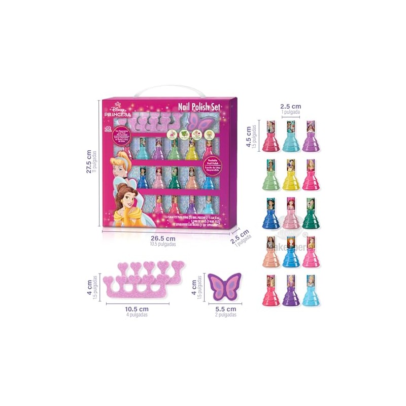 MAKEUPERIA Set de Esmaltes Infantiles de Princesas a Base de
