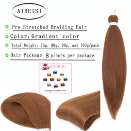 AIBEISI Braiding Hair Honey Blonde Prestretched Braiding Hair 8 Packs 30 Inch Mixed Colored Two Tone Synthetic Braids Yaki Straight, For Women For Hot Water Setting 27#