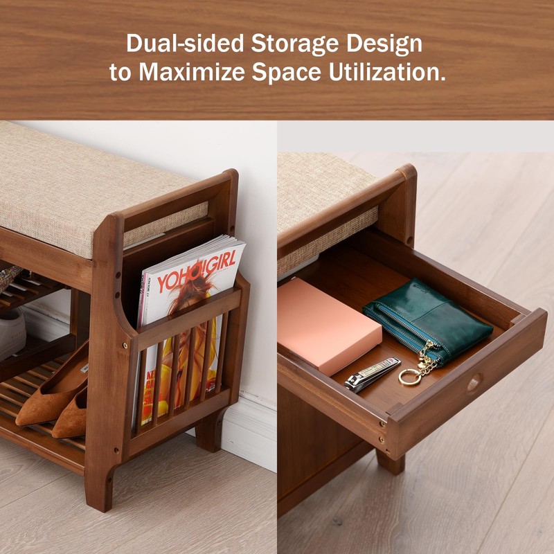 OAKHAM Bamboo Entryway Shoe Storage Bench, Entry Bench with Hidden