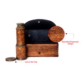 RII Antique Decor Spyglass, Pirate Telescope with Leather Case, Handheld Telescope for Adventure Enthusiasts, Monocular Nautical Decor for Gifting, Travellers, J. Scott London, 17.5"
