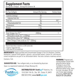 Fortifeye Vitamins Super Omega-3 Max Fish Oil | 2400 mg Omega 3 | High Potency with EPA and DHA | Lemon Flavor | 30 Servings