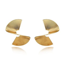 TIANHONGYAN Exaggerated Statement Geometric Earrings Simple Punk Gold Sectored Twisted Big Earring Fashion for Women (gold)