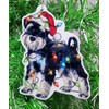 Miniature Schnauzer Dog Ornament with Santa Hat and Christmas Lights