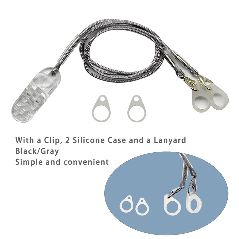 2 Set Binaural Grey Silicone Hearing Aid Anti-Lost Rope Tangle-Free