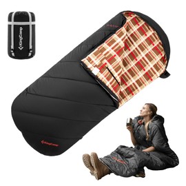 KingCamp Sleeping Bags, Extra Wide Flannel Sleeping Bag for Adults, Lightweight, Portable, Big and Tall Wearable Sleeping Bag for Camping Backpacking Perfect for Cold and Warm Weather Outdoor Green