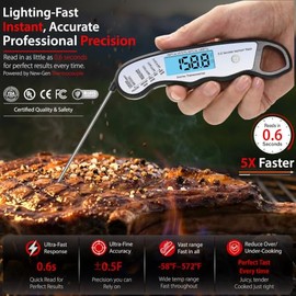 Termómetro digital de carne de lectura instantánea 0.6S para barbacoa al aire libre, parrilla, ahumar, hornear al horno, aceite, caramelo con pantalla