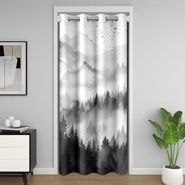 Feelyou Smoky Mountain Closet Door Cover Curtain for Bedroom Living Room 42x80 Inch 1 Panel Watercolor Door Curtain for Doorway Privacy Foggy Scenic 30%-50% Room Darkening Blackout Curtain
