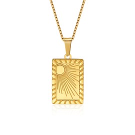 Gold Plated Crescent Sun Dog Tag Pendant Necklace with Box Chain, Celestial Design