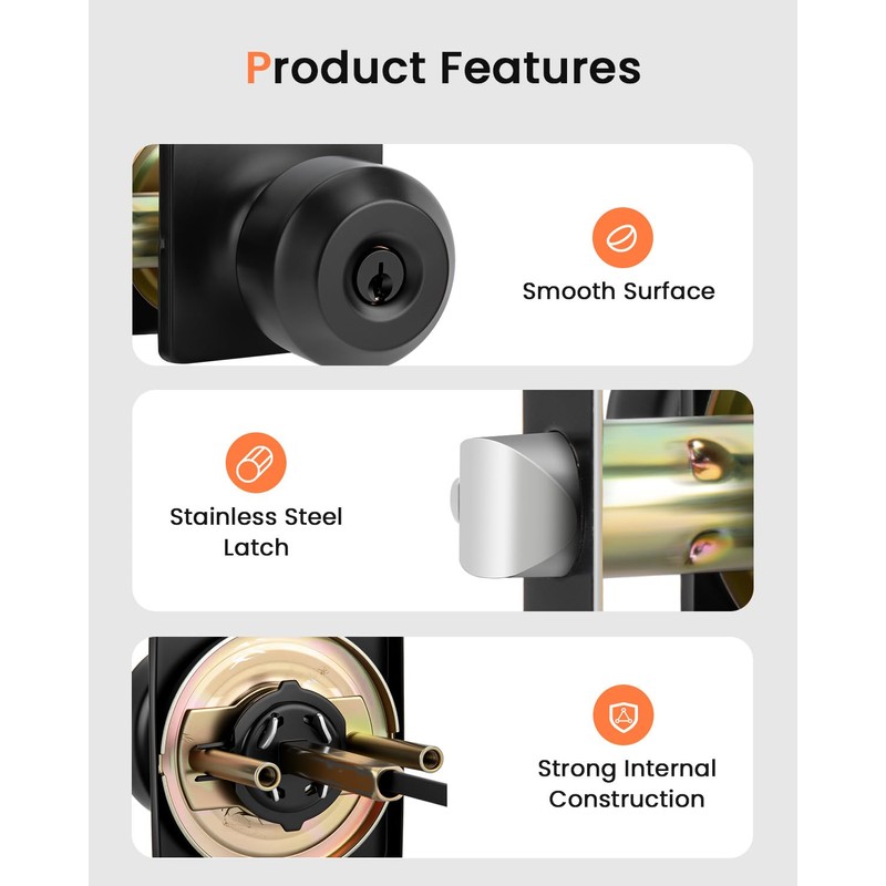 Haidms Entry Black Door Knobs and Deadbolt Combo Set, Keyed