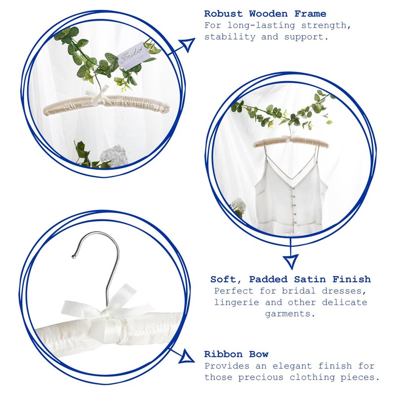 Harbour Housewares Padded Satin Clothes Hangers - White - Pack