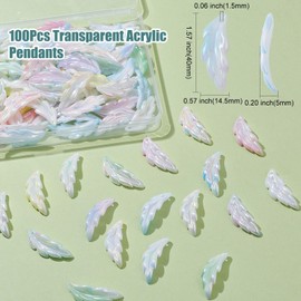 UR URLIFEHALL Approx 100 Pcs Random AB Color Acrylic Feather Charms Transparent Feather Charms Angel Wings Charms for Keychain Earring Making