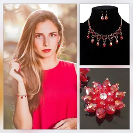 AHANDMAKER Pack of 200 4 Styles Red Faceted Glass Beads Vertical Hole Shape Drop Crystal Beads Glass Rhinestone Beads for DIY Project Earrings Necklaces Bracelets Jewellery Making