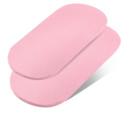 Dudu N Girlie Moses Basket Fitted Sheets Set - 100% Jersey Cotton Bassinet Size Newborn Hypoallergenic Breathable Easy Care Soft Fitted Sheet For Baby Bassinet (Pack of 2, Pink)