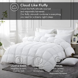 Luxurious White Solid Medium Weight, Super King Size Goose Feathers Down Comforter for All-Season Weather, 120 X 120 inches, Premium Baffle Box, 100% Egyptian Cotton Cover, 90 oz. Fill Weight