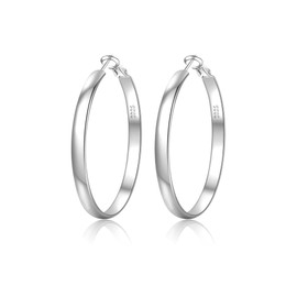 EXGOX Hoop Earrings 925 Silver for Women 5 mm Wide Hoop Earrings Silver 925 Large Hypoallergenic 14K Gold-Plated Earrings Gold Hoop Earrings for Women 30/40/50/60/70 mm, Sterling Silver, No Gemstone