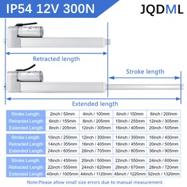 JQDML 22 Inch Stroke 12V Linear Actuator 300N/66lbs Speed 1.77"/sec Electric Actuators with Mounting Bracket for Home Automation, Window Opener
