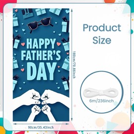 Happy Father's Day Door Banner, Blue Fathers Day Door Cover Decorations for Front Door Porch Outdoor Indoor Thank You Dad Father's Day Party Supplies 70.8 x 35.4 Inch (dark blue)