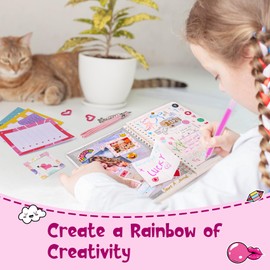 VERTOY DIY Journal Kit for Girls - Journaling Toys Set for Teen Kids, Art Crafts Scrapbook Diary Supplies Set, Ideal Gifts for 8 9 10 11 12 13 14 Year Old Girls