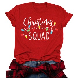 Christmas Shirts for Women Christmas Squad Printed Tees Christma Light Gifts Holiday Xmas T-Shirts Tops B-red