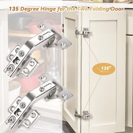 135 Degree Lazy Susan Hinge Full Overlay Concealed Corner Cabinet Hinge for Cabinet, Cupboard, Folded Door, Corner Kitchen Cabinet Replacement Hardware (1 Pair, 2 PCS)