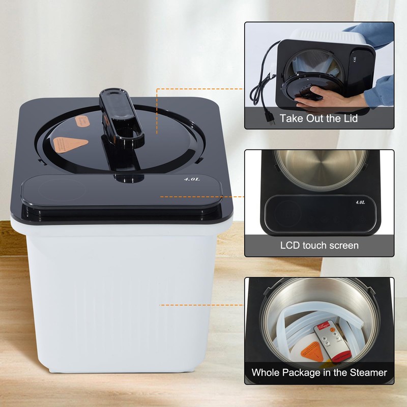 amocane Sauna Steamer Pot, 4L 1400W Portable Steam Generator Spa