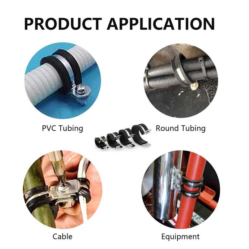 52PCS Rubber Lined P Clips, Stainless Steel Rubber Hose Pipe