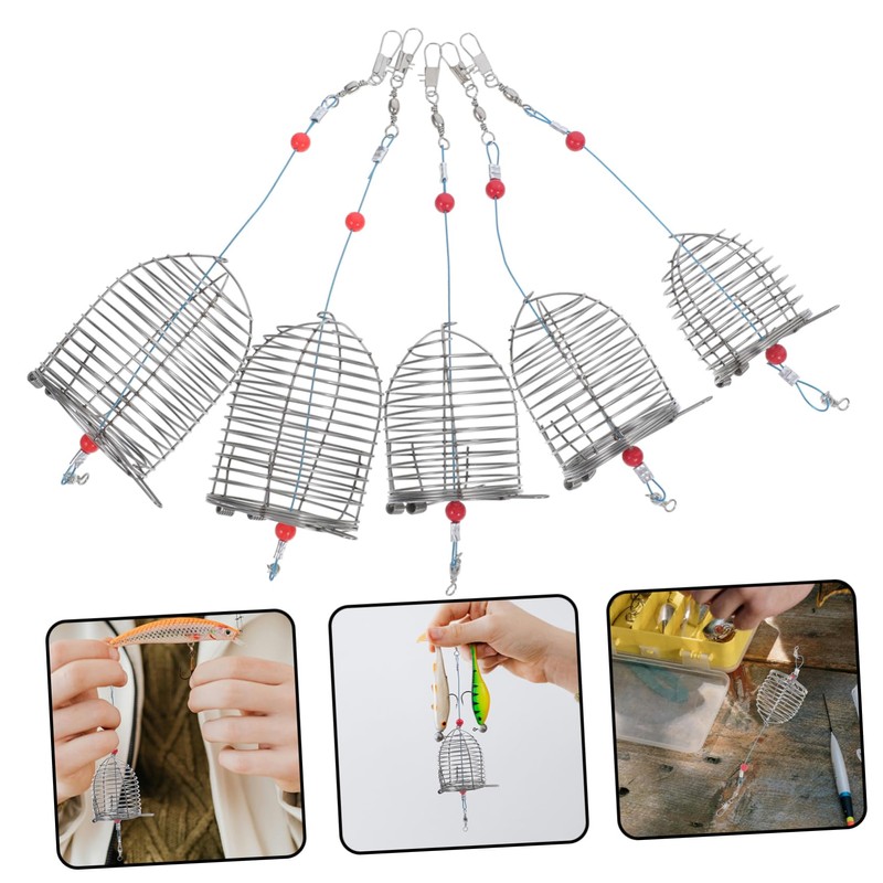 Mipcase 5pcs Small Stainless Steel Fishing Bait Trap Cage Durable