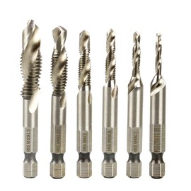 Malayas Set of 6 Combination Tap Drills, 1/4 Inch HSS M3-M10 Drill Bits, Hexagonal Shaft, Countersink, Tapping and Drilling Tools Drill Bit Set For Wood, Plastic & Thin Aluminium - Not for Hard Metal