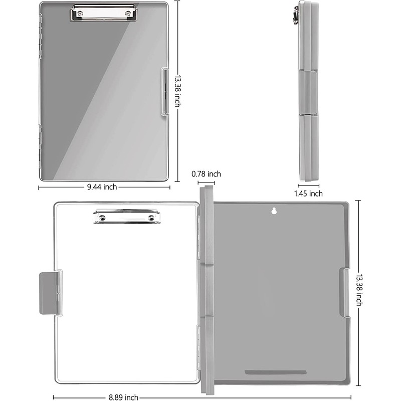 A4 Clipboard with Storage Compartment, 2 Storage and Side Opening