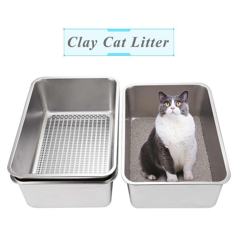 Sorstrem Stainless Steel Cat Sifting Litter Box for Pine Pellets