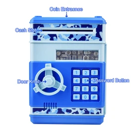 HUSAN Piggy Banks Money Banks for Kids, Electronic Password Code Money Banks ATM Banks Box Coin Bank for Children Boys and Girls (Camo Blue)
