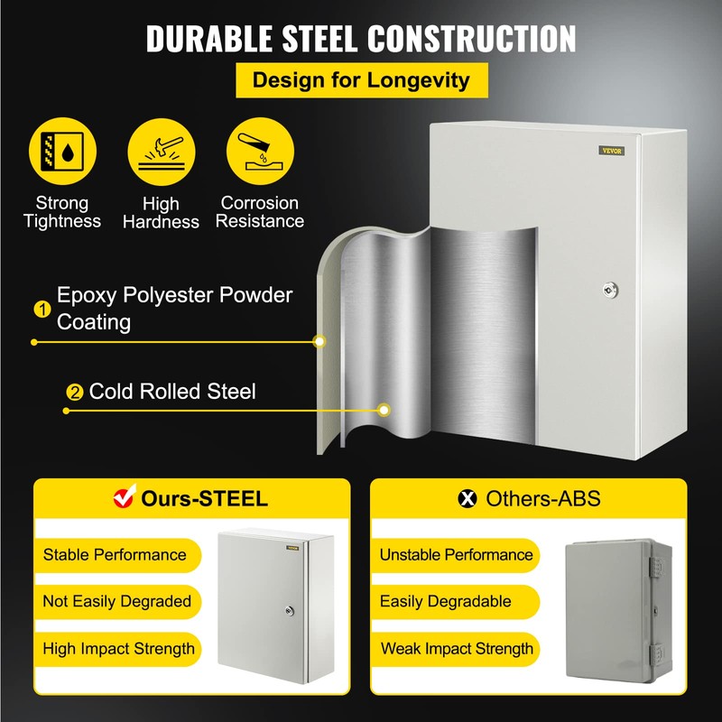 VEVOR Electrical Enclosure Box, 16'' ×12'' ×6'', Carbon Steel Hinged
