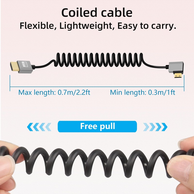 RIIEYOCA 4K Mini HDMI to HDMI Short Coiled Cable, 90