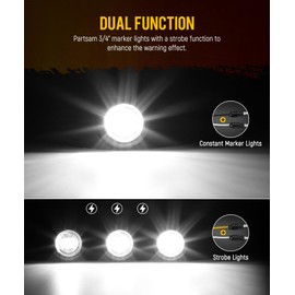 Partsam 10 Pcs 3/4" Strobe+Steady Marker Lights with Plug Dual Function White Trailer LED Side Clearance Tail Bumper Griller Flash Warning Indicator Lights for Trailer Truck RV ATV