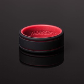 ThunderFit Men Silicone Wedding Ring 2 Layer Rings Wedding Bands - 1 Ring (Black-Red, 9.5 - 10 (19.8mm)