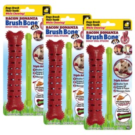 BulbHead Bonanza Toothbrush, Infused with Real Flavor – Dogs Chewing, Plaque and Tartar Remover for Teeth, Works 3 Ways to Clean While They Play, 3 Count (Pack of 1), Brush Bone Bacon 3 Pack