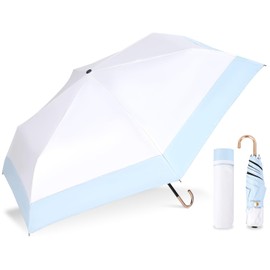 Women's Parasol, 100% UV Protection, Bi-Color, Fully Blackout, Folding Umbrella, For Both Sunny and Rainy Weather, Sky blue × white