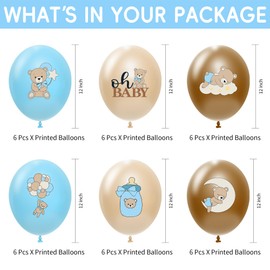 HYOWCHI 36Pcs Blue Bear Baby Shower Balloons Decorations for Boy, We Can Bearly Wait Baby Shower Party Latex Balloons, Blue Brown Theme Bear Birthday Party Supplies