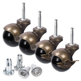 Tanstic 8Pcs Ball Caster Wheels Kit, 2" Vintage Antique Copper Swivel Wheel with 5/16" x 1-1/2" Stem Sockets, Ball Caster Stem Caster Wheel with Brake, Furniture Casters for Sofa Chair