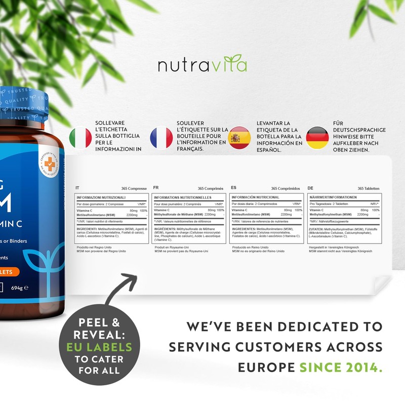 Nutravita MSM 2200mg Tablets – 365 Vegan Tablets – Methylsulfonylmethane