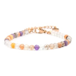 Genuine Gemstone Bracelet with Faceted 4 mm Beads – Adjustable Length – Healing Stone Protective Stone Bracelet Lucky Charm Talisman Gift, Gemstone, Faceted gemstone